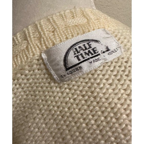 Half Time Vintage 80s Cream Crochet Cardigan Sweater - Picture 7 of 7